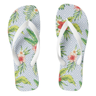 Chinelos Padrão de Flor Havaiano Pastel Blue Geométrico Pat