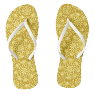 Chinelos Padrão de Flor Mandala - Mostarda Dourada e Amarel