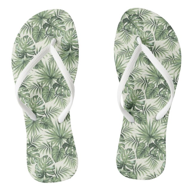 Chinelos Padrão de Folhas Tropicais Verdes (Pé da cama)