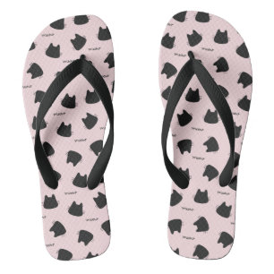 Chinelos Padrão de Gato Preto Fofo Kitty Meow Rosa