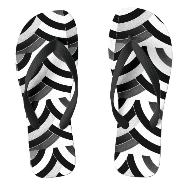Chinelos padrão de gavão preto branco ombre zigzag (Pé da cama)