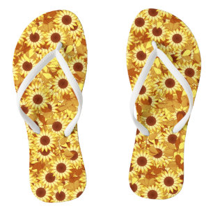 Chinelos Padrão de girassol - dourado, amarelo e marrom