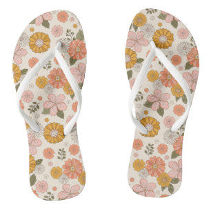 Chinelos Padrão de Jardim de Flor Rosa e Laranja