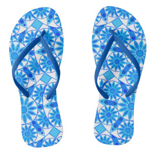 Chinelos Padrão de mandala, azul de cobalto, azul de turqu