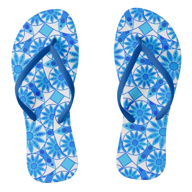 Chinelos Padrão de mandala, azul de cobalto, turquesa e bra (Pé da cama)