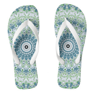 Chinelos Padrão de Mandala Costeira Azul e Verde Marinho