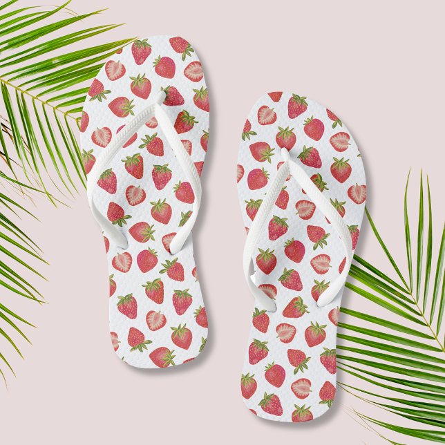 Chinelos Padrão de Morango de Verão (Summer strawberry pattern flip flops, perfect for summer, girly weekends or any time!)