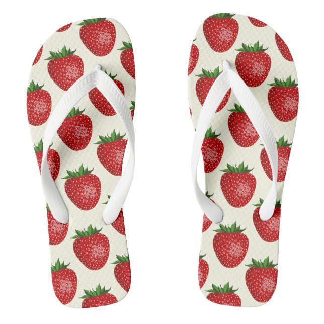 Chinelos Padrão de Morango, Morangos Vermelhos, Fruta, Folh (Pé da cama)