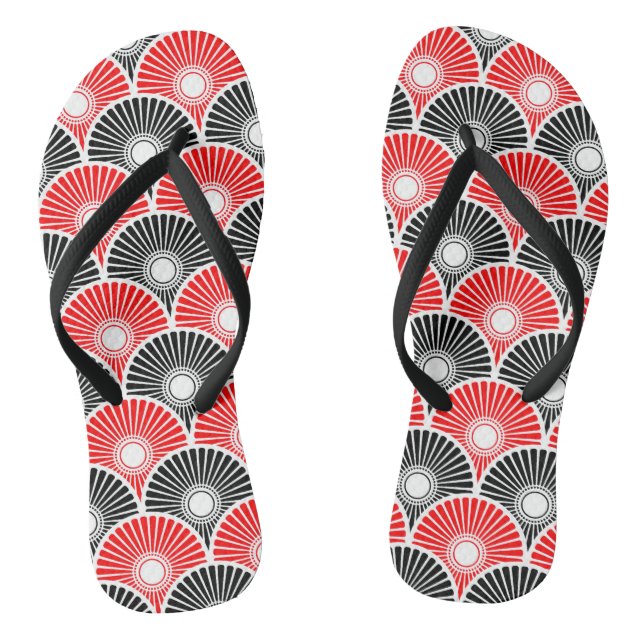 Chinelos Padrão de onda em semicírculo vermelho e preto chi (Pé da cama)