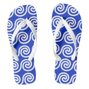 Chinelos Padrão de Ondas da Chave Meandro Grega Azul