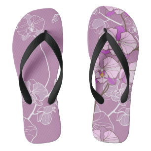 Chinelos Padrão de Orquídea Roxo