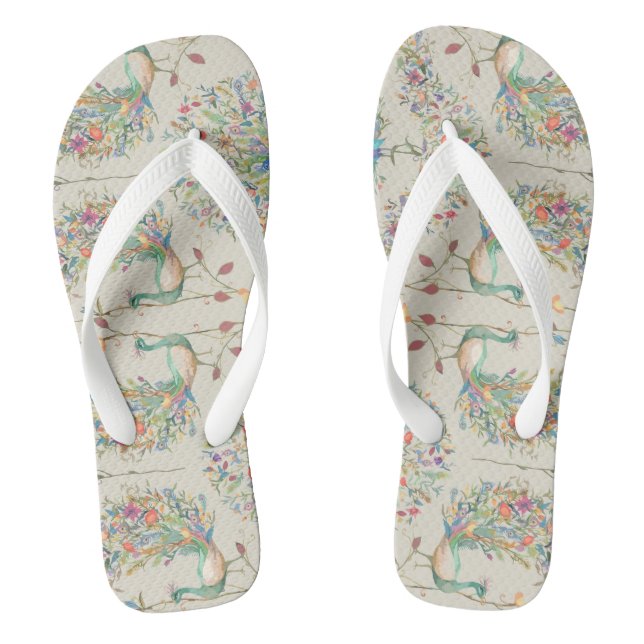 Chinelos Padrão de Pavão, Floral Tropical Lindo (Pé da cama)