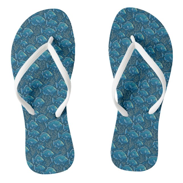 Chinelos Padrão de Peixe Azul (Pé da cama)