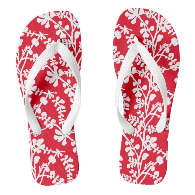 Chinelos Padrão De Repetição Floral Vermelho E Branco (Pé da cama)