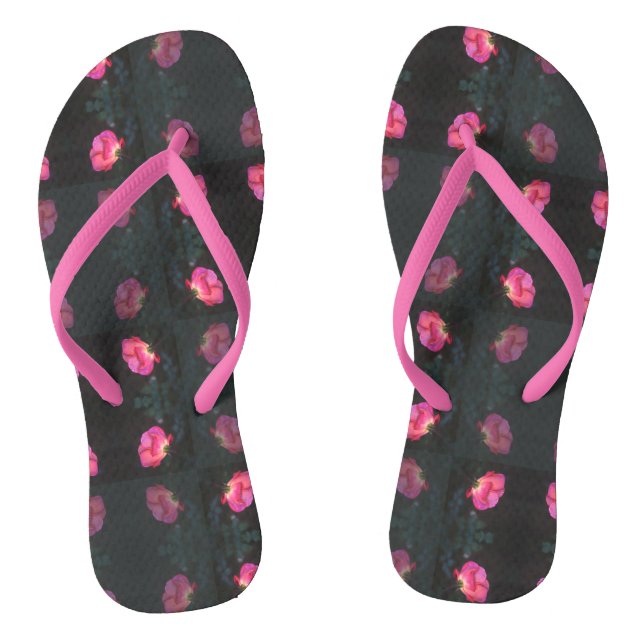 Chinelos Padrão de Rosa Rosa com Alça Rosa (Pé da cama)