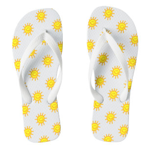 Chinelos Padrão de Sol Rosto Feliz de Verão Fofo Branco