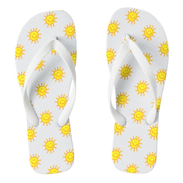 Chinelos Padrão de Sol Rosto Feliz de Verão Fofo Branco (Pé da cama)
