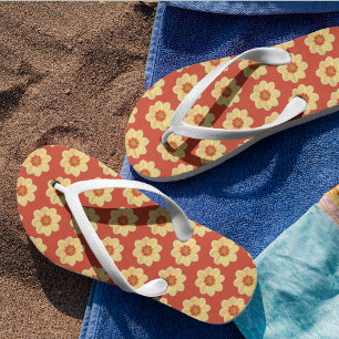 Chinelos Padrão Floral Amarelo Dahlia em Vermelho