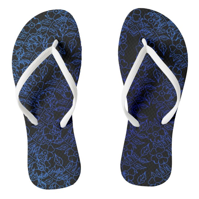 Chinelos padrão floral azul a preto (Pé da cama)