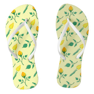 Chinelos Padrão floral com rosa amarela e flores tulipas
