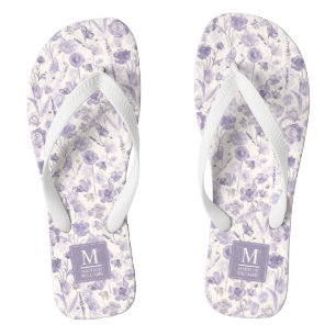 Chinelos Padrão Floral de Flores de Lavanda Roxo Aquarela