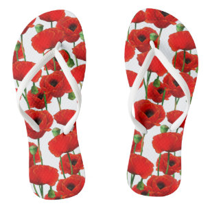 Chinelos Padrão Floral de Papas Vermelhas