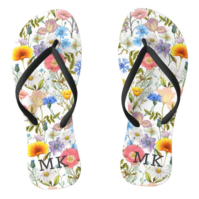 Chinelos Padrão Floral de Primavera Monograma Monogramado (Pé da cama)