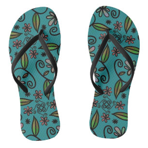 Chinelos Padrão Floral de Teal Bonito