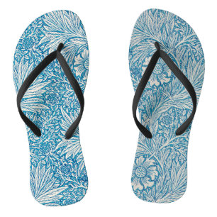 Chinelos Padrão Floral Ornamental Azul e Branco