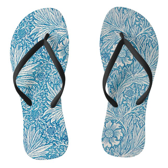 Chinelos Padrão Floral Ornamental Azul e Branco (Pé da cama)