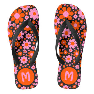 Chinelos Padrão Floral Personalizado dos Anos 70 Retro