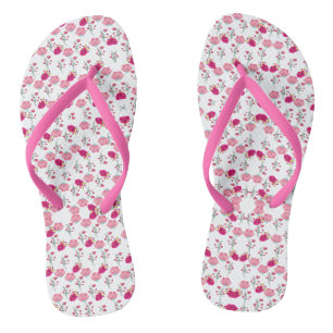 Chinelos Padrão Floral Simétrico Rosa e Bege
