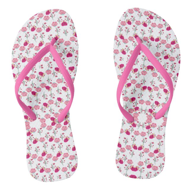 Chinelos Padrão Floral Simétrico Rosa e Bege (Pé da cama)
