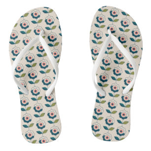 Chinelos Padrão Floral Turquesa Retroativo