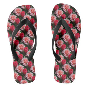 Chinelos Padrão Floral Vermelho Cor-de-rosa dos Rosas boni