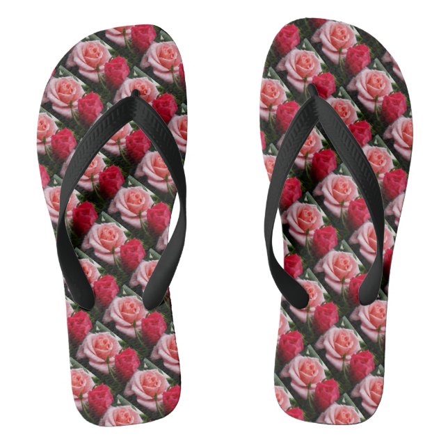 Chinelos Padrão Floral Vermelho Cor-de-rosa dos Rosas bonit (Pé da cama)