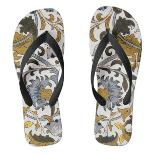 Chinelos Padrão Floral William Morris Lodden: Azul Dourado