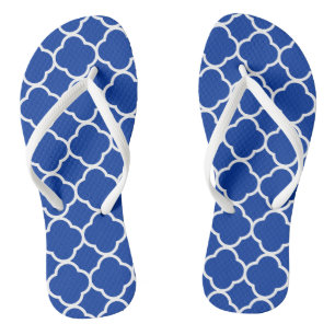 Chinelos Padrão Geométrico Quatrefoil Azul Real e Branco