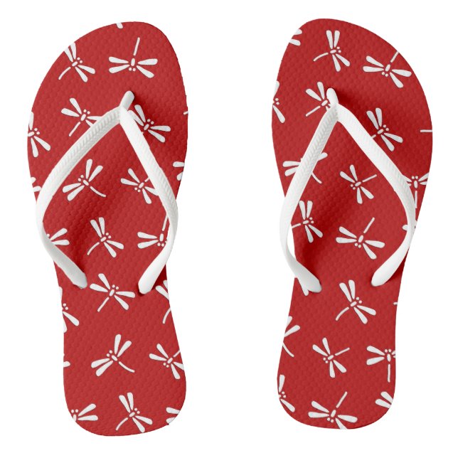 Chinelos Padrão Japonês de Libélula, Vermelho Intenso e Bra (Pé da cama)