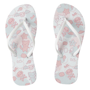 Chinelos padrão kawaii com rabisco