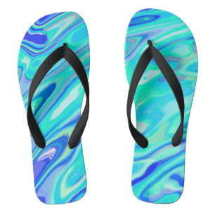 Chinelos Padrão Líquido de Abstrato de Textura Azul Aqua
