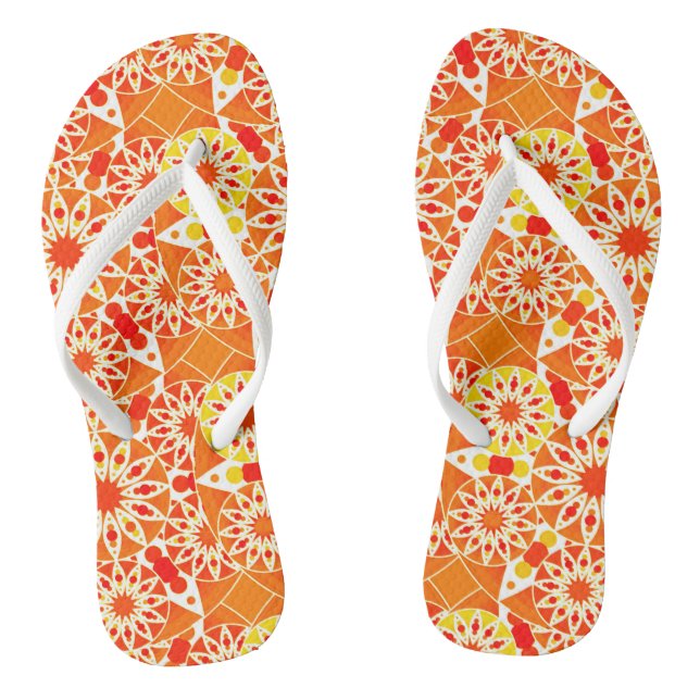 Chinelos Padrão Mandala, Laranja Coral e Dourado (Pé da cama)