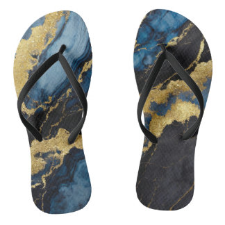 Chinelos Padrão Marble Azul com Dourado