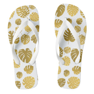 Chinelos Padrão Moderno de Folhas Tropicais de Monstera Dou