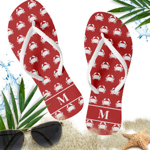 Chinelos Padrão Náutico do Caranguejo Vermelho e Branco P