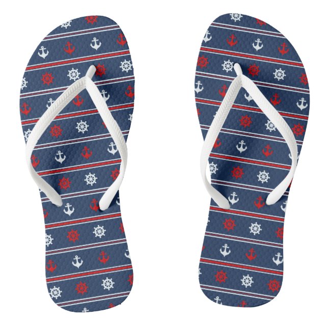Chinelos Padrão Náutico Vermelho, Branco E Azul (Pé da cama)