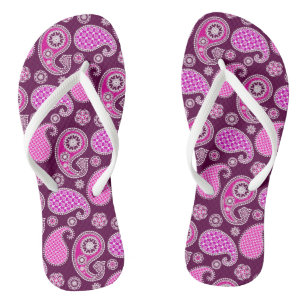 Chinelos padrão Paisley, rosa fúcsia, roxo e branco