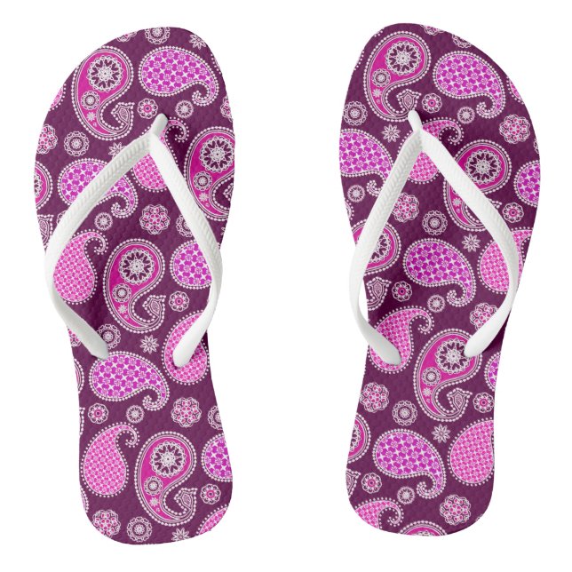 Chinelos padrão Paisley, rosa fúcsia, roxo e branco (Pé da cama)
