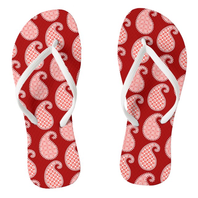 Chinelos padrão Paisley, vermelho profundo e branco (Pé da cama)