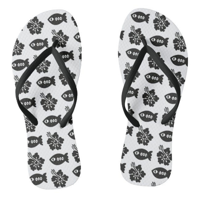 Chinelos Padrão Preto e Branco Tiki Retro (Pé da cama)